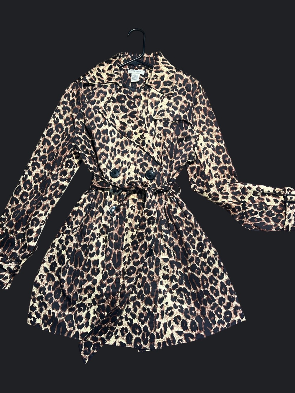 Vertigo Paris Leopard Print Trench Coat Belted Double Breasted Size S